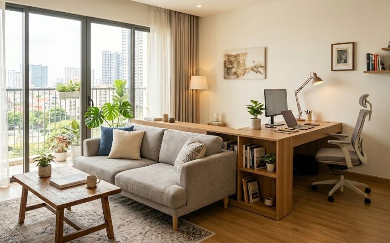 Bố trí góc làm việc phong cách Nhật trong không gian mở